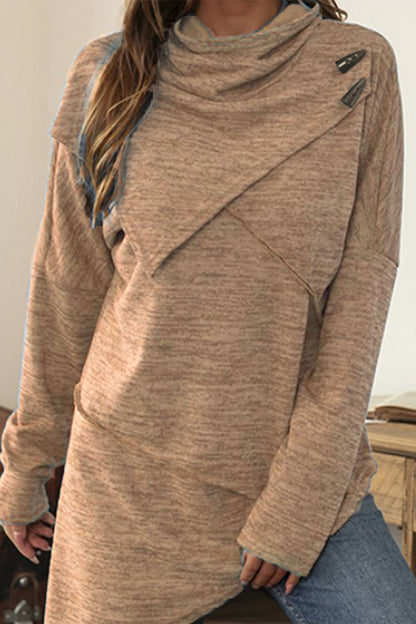Tops casuales de cuello bufanda asimétrico con patchwork sólido