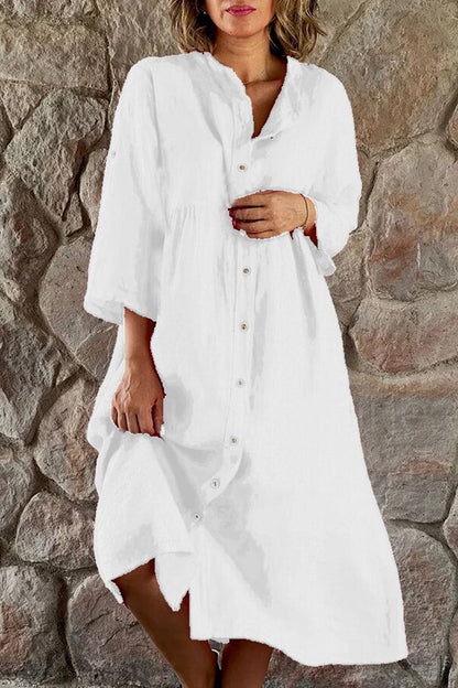 Vestido camisero informal sencillo con botones lisos y cuello mandarín