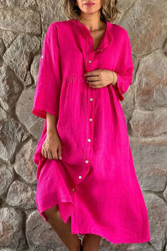 Vestido camisero informal sencillo con botones lisos y cuello mandarín