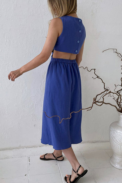 Vestido informal sencillo con hebilla sólida y cuello redondo sin mangas