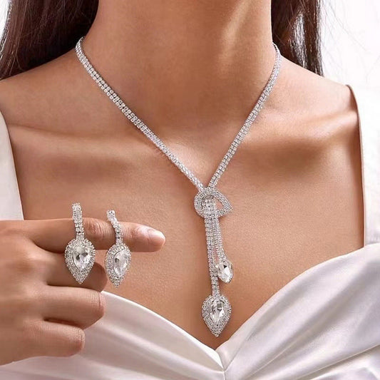 Elegante conjunto formal de patchwork geométrico (con collares y pendientes)