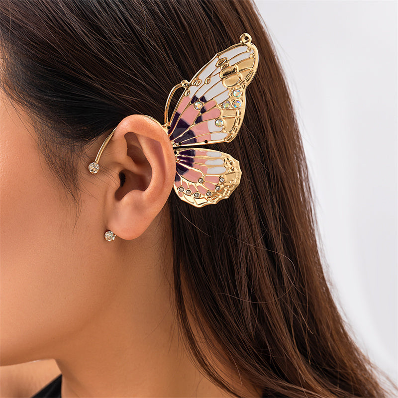 Pendientes casuales de mariposa con parches de diamantes de imitación