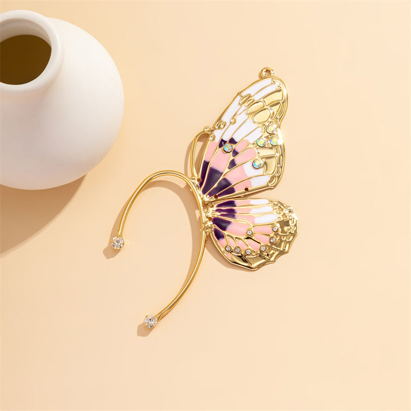 Pendientes casuales de mariposa con parches de diamantes de imitación