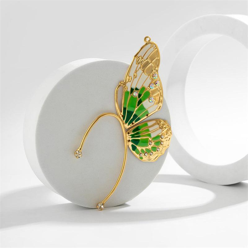Pendientes casuales de mariposa con parches de diamantes de imitación