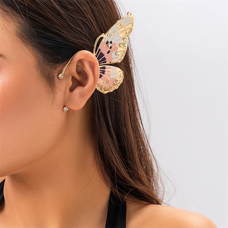 Pendientes casuales de mariposa con parches de diamantes de imitación