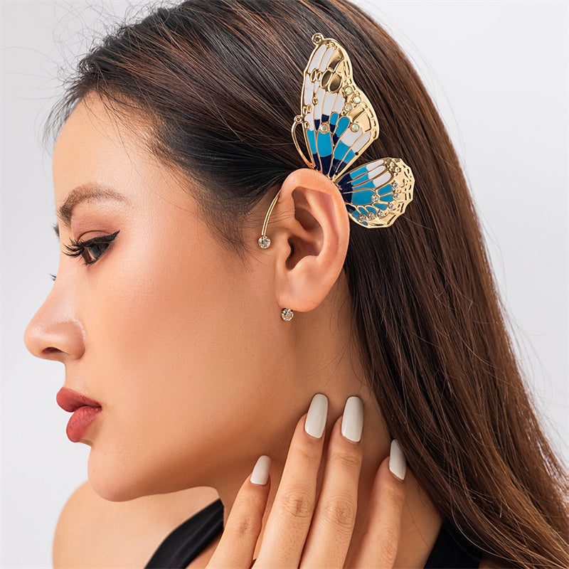 Pendientes casuales de mariposa con parches de diamantes de imitación