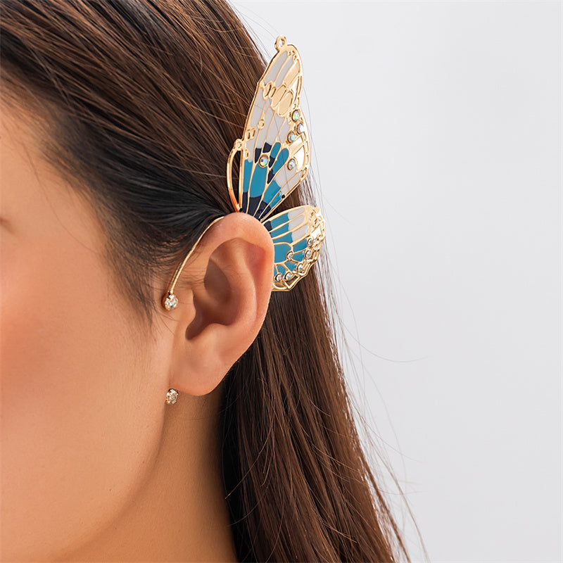 Pendientes casuales de mariposa con parches de diamantes de imitación