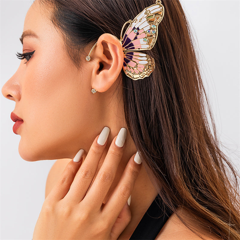 Pendientes casuales de mariposa con parches de diamantes de imitación