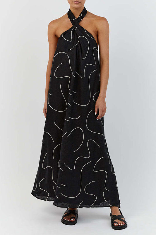 Vestido informal sin mangas con cuello halter y estampado geométrico
