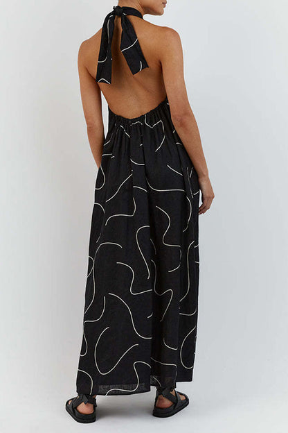 Vestido informal sin mangas con cuello halter y estampado geométrico