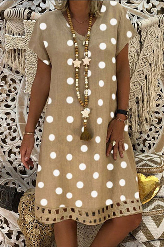 Vestido de verano de lunares calados, manga corta y escote en V para mujer (10 colores)