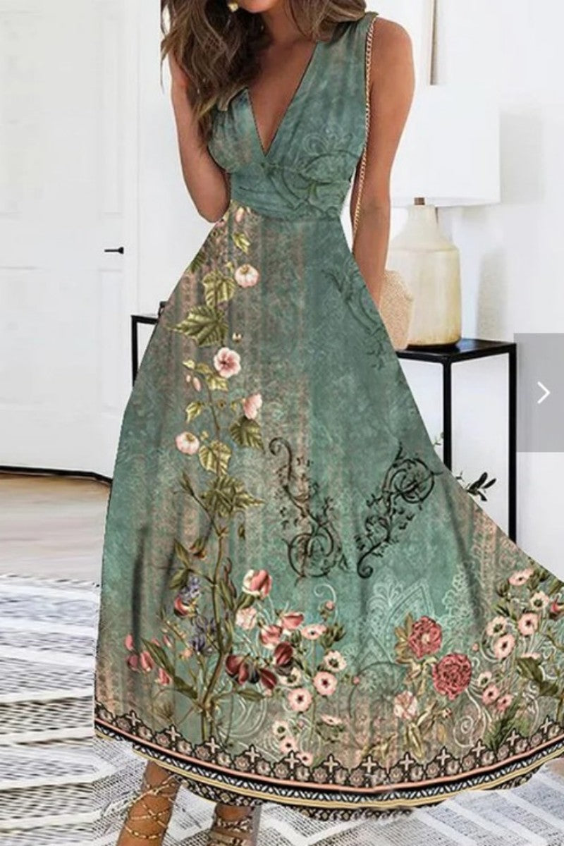 Vestidos casuales sin mangas con cuello en V y estampado de patchwork (4 colores)