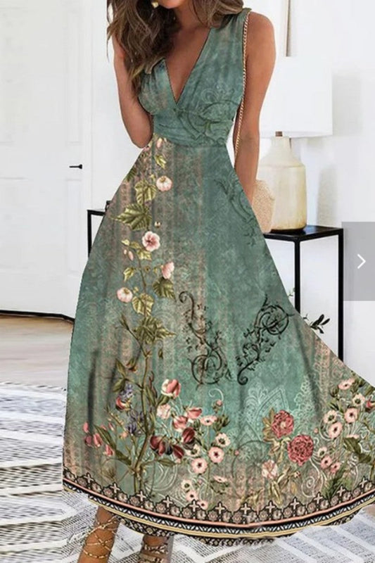 Vestidos casuales sin mangas con cuello en V y estampado de patchwork (4 colores)