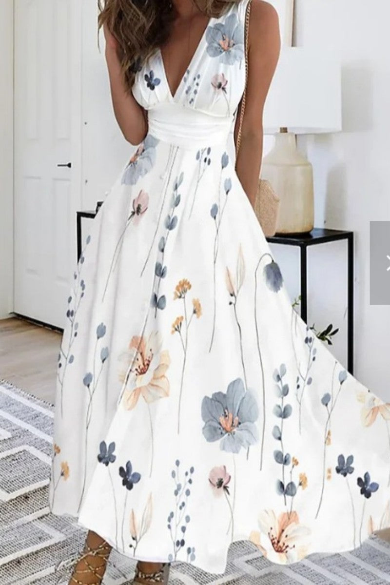 Vestidos casuales sin mangas con cuello en V y estampado de patchwork (4 colores)