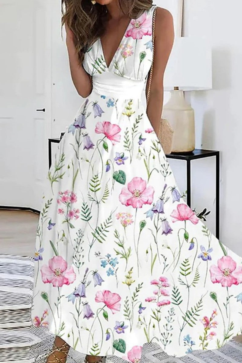 Vestidos casuales sin mangas con cuello en V y estampado de patchwork (4 colores)