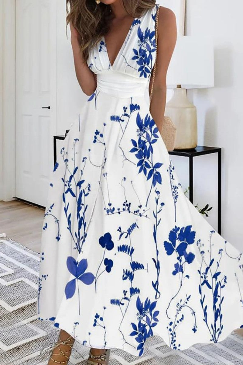 Vestidos casuales sin mangas con cuello en V y estampado de patchwork (4 colores)