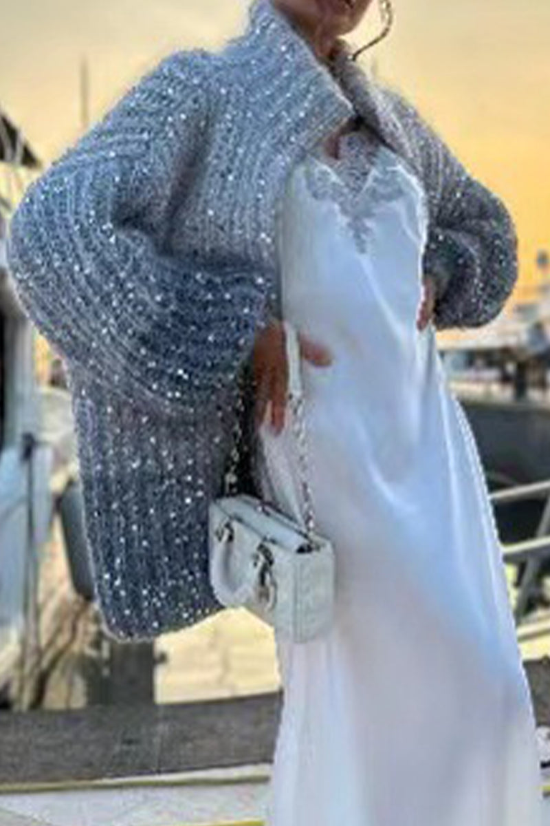 Suéteres casuales de celebridades con lentejuelas y cuello vuelto (3 colores)