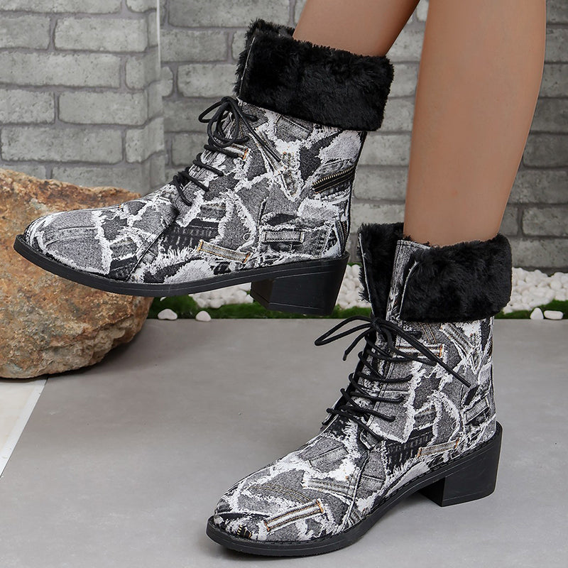Zapatos casuales con estampado de patchwork, puntiagudos y cómodos para exteriores (altura del tacón: 3,5 cm)