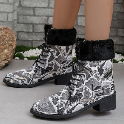 Zapatos casuales con estampado de patchwork, puntiagudos y cómodos para exteriores (altura del tacón: 3,5 cm)