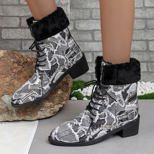 Zapatos casuales con estampado de patchwork, puntiagudos y cómodos para exteriores (altura del tacón: 3,5 cm)