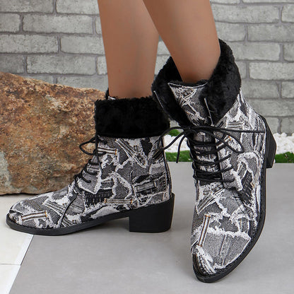 Zapatos casuales con estampado de patchwork, puntiagudos y cómodos para exteriores (altura del tacón: 3,5 cm)