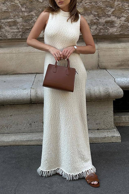 Vestido informal sin mangas con cuello redondo y borlas sólidas