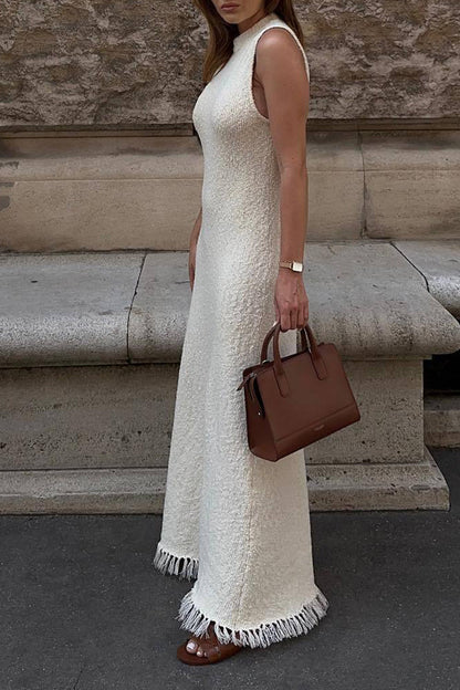 Vestido informal sin mangas con cuello redondo y borlas sólidas