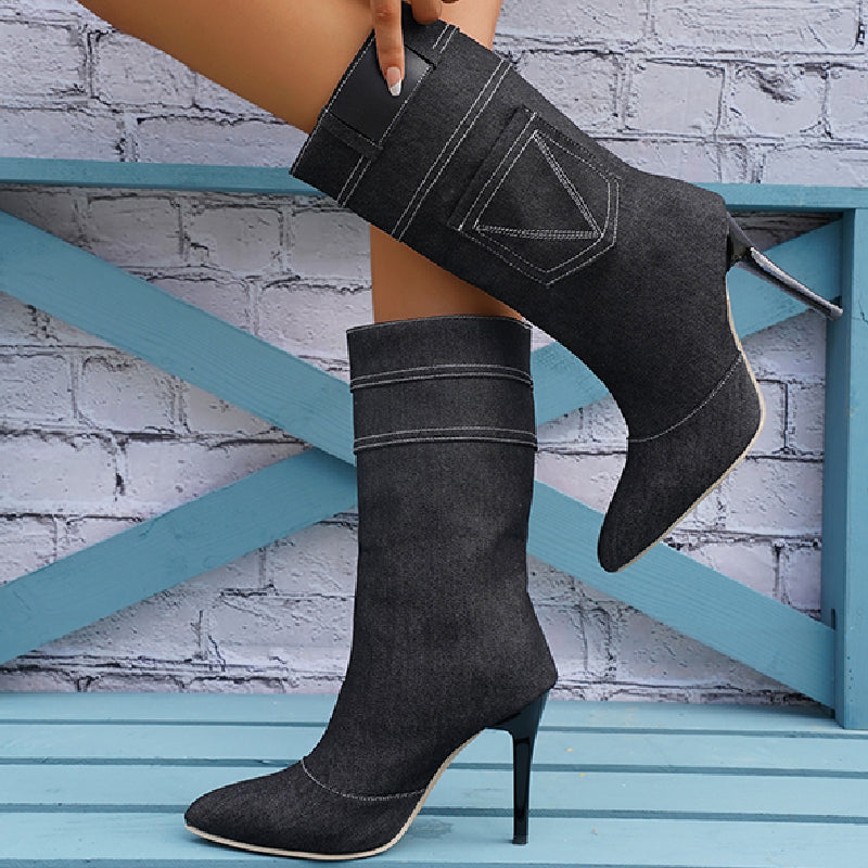 Zapatos casuales de patchwork con puntera puntiaguda (altura del tacón: 8,9 cm)