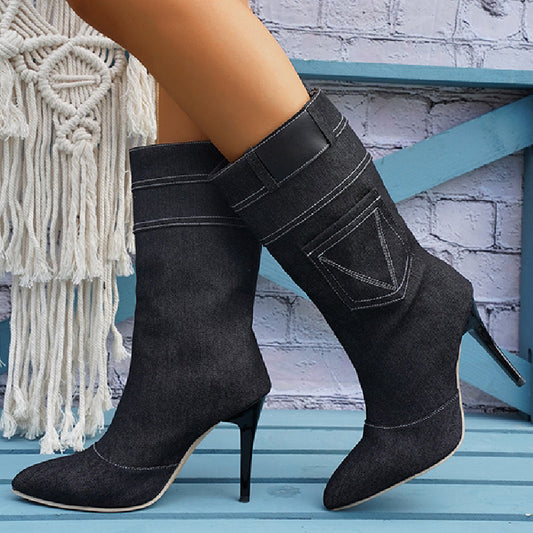 Zapatos casuales de patchwork con puntera puntiaguda (altura del tacón: 8,9 cm)