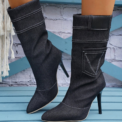 Zapatos casuales de patchwork con puntera puntiaguda (altura del tacón: 8,9 cm)