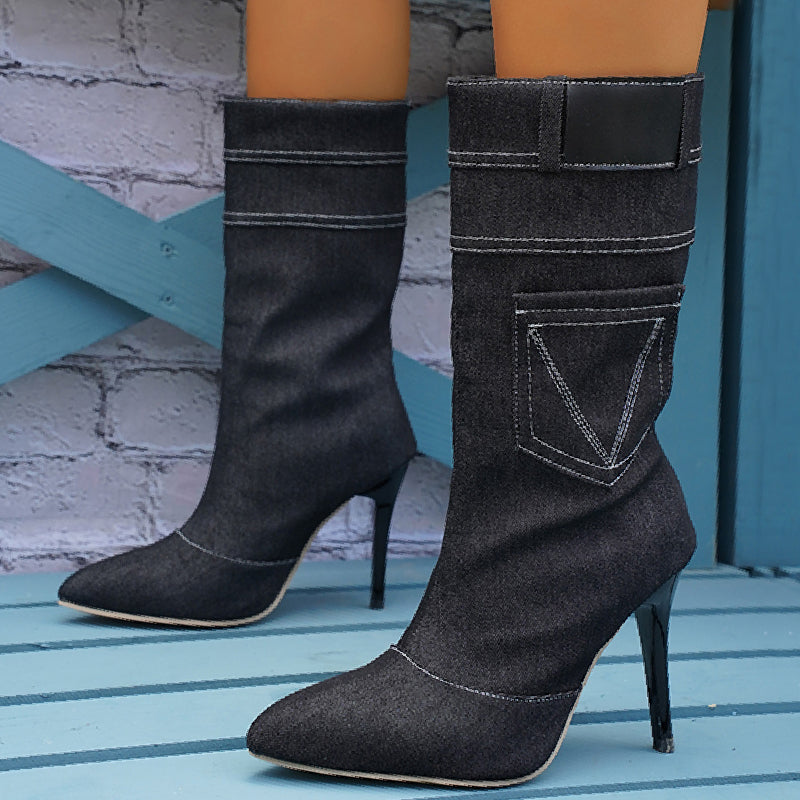 Zapatos casuales de patchwork con puntera puntiaguda (altura del tacón: 8,9 cm)
