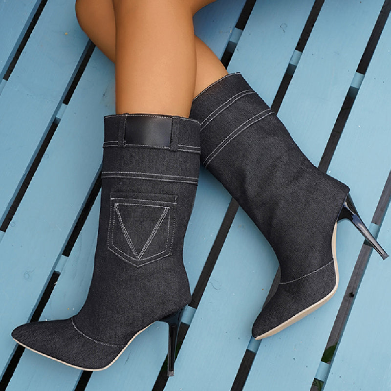 Zapatos casuales de patchwork con puntera puntiaguda (altura del tacón: 8,9 cm)
