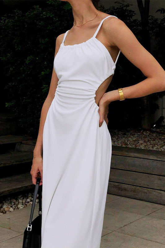 Vestido sexy liso con frenillo, espalda descubierta, cuello en U, sin mangas