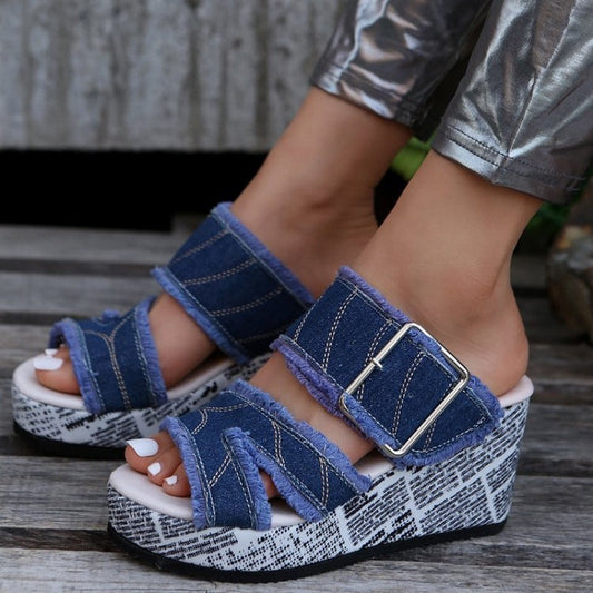 Zapatos de cuña informales, redondos y cómodos para exteriores (altura del tacón: 8 cm)