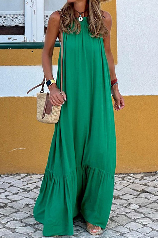 Vestido informal liso de patchwork con cuello redondo y sin mangas