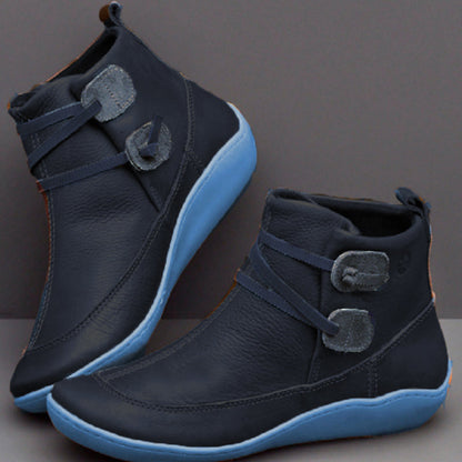 Zapatos casuales de cuero redondos con patchwork
