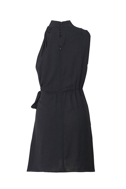 Elegante vestido liso sin mangas con cuello halter y frenillo