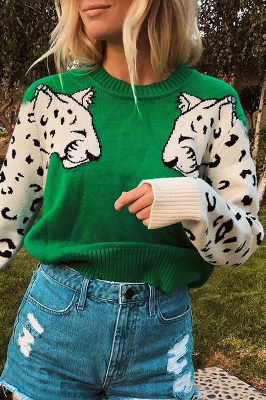 Tops casuales de cuello redondo con patchwork de animales