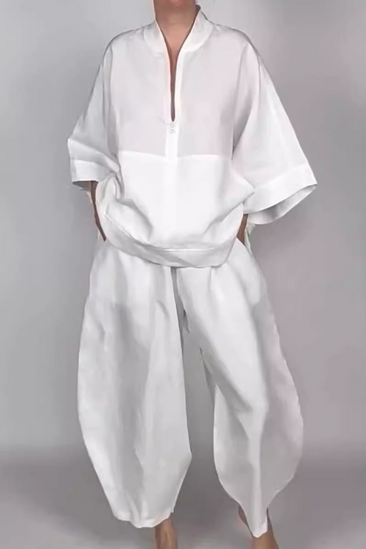 Conjunto informal de dos piezas con cuello con cremallera y bolsillo para uso diario (5 colores)
