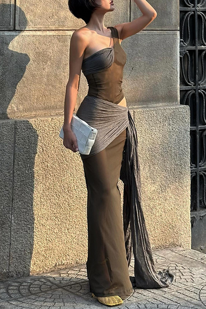 Vestidos sexys de color block con patchwork y contraste irregular con hombros caídos