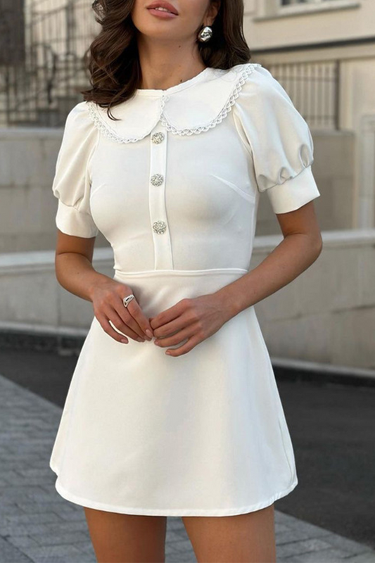 Vestido elegante de diario con cuello Peter Pan, manga corta y corte A