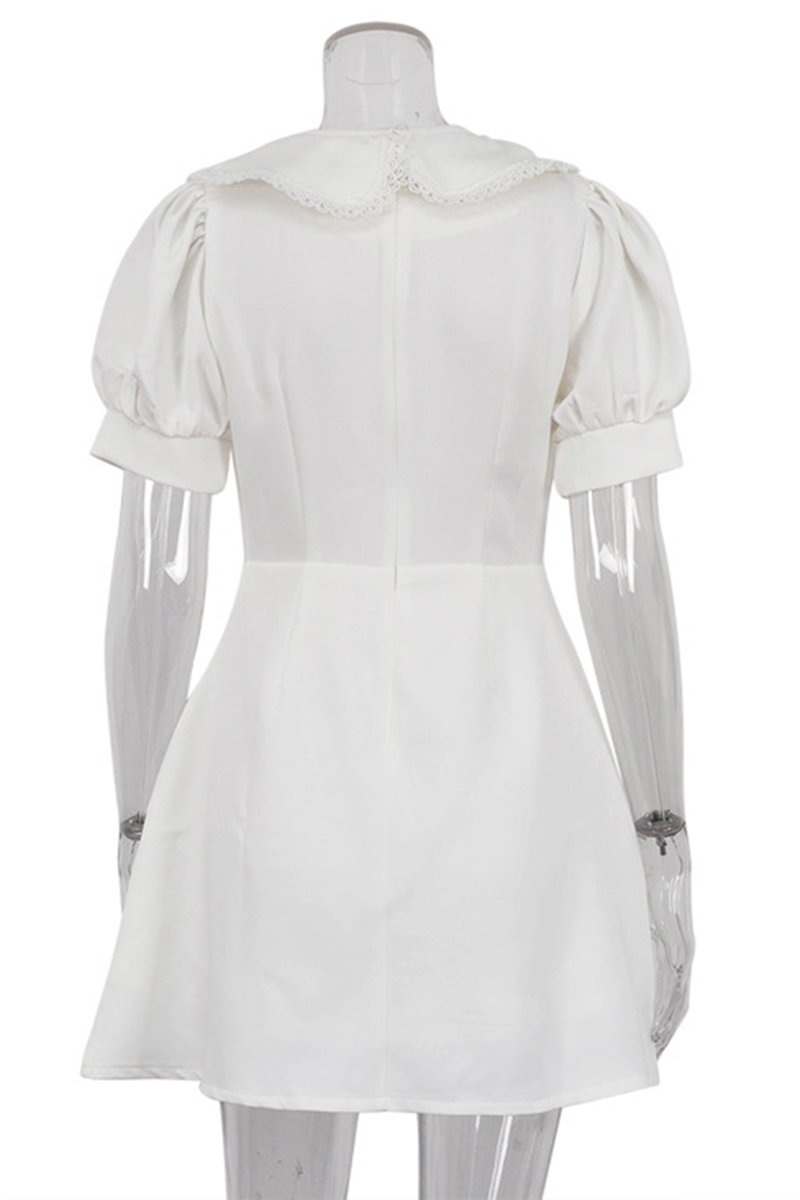 Vestido elegante de diario con cuello Peter Pan, manga corta y corte A