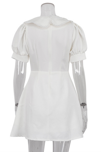 Vestido elegante de diario con cuello Peter Pan, manga corta y corte A