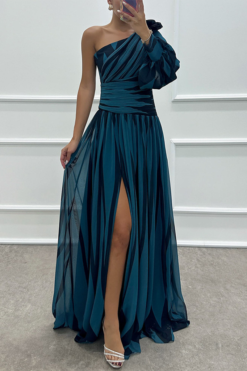 Vestidos de noche sexis con estampado de rayas y aberturas irregulares con hombros caídos (4 colores)