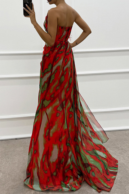 Vestido de noche sexy con estampado ombré, abertura irregular en contraste y hombros caídos (5 colores)