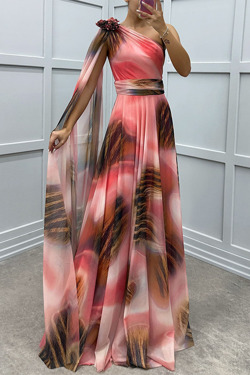 Vestidos de fiesta elegantes con estampado animal, contraste irregular, hombros caídos (4 colores)
