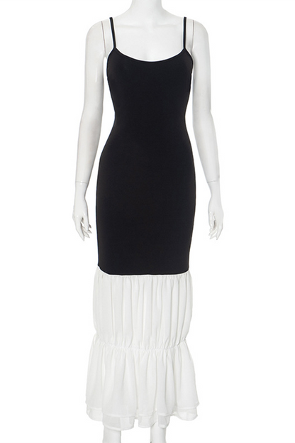 Vestidos sexys con escote en U, espalda descubierta y volantes en contraste
