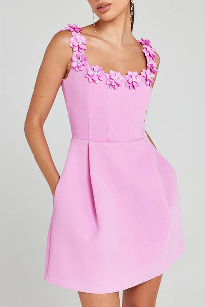 Vestidos de princesa sexys con cuello en U y bolsillos de color sólido con flores