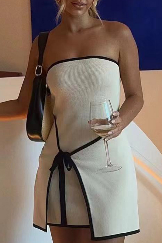 Vestidos sexis sin mangas con tirantes y contraste de color sólido con cordones
