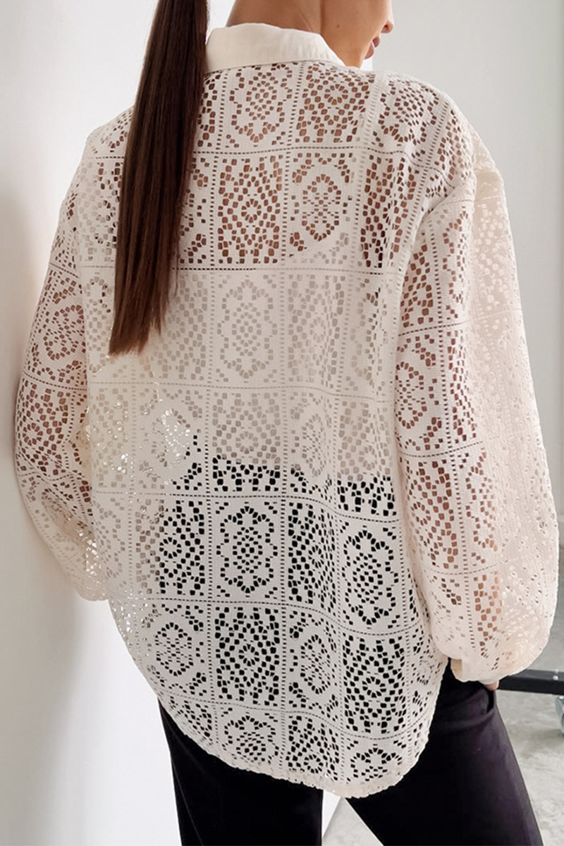 Blusas casuales con cuello vuelto, transparentes y caladas